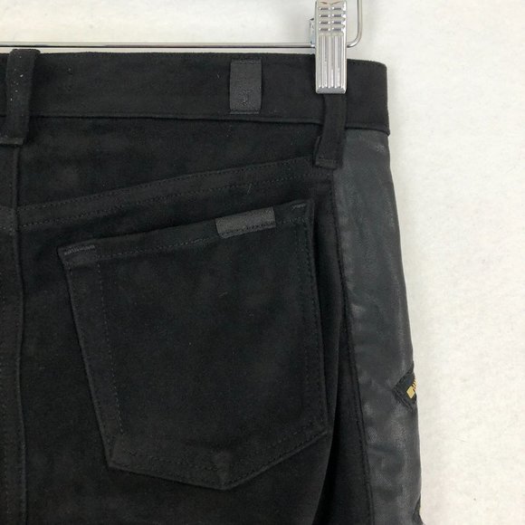 7 For All Mankind Women's Size 26 Black Mixed Media Faux Suede Zip Skinny Pants - Picture 4 of 13